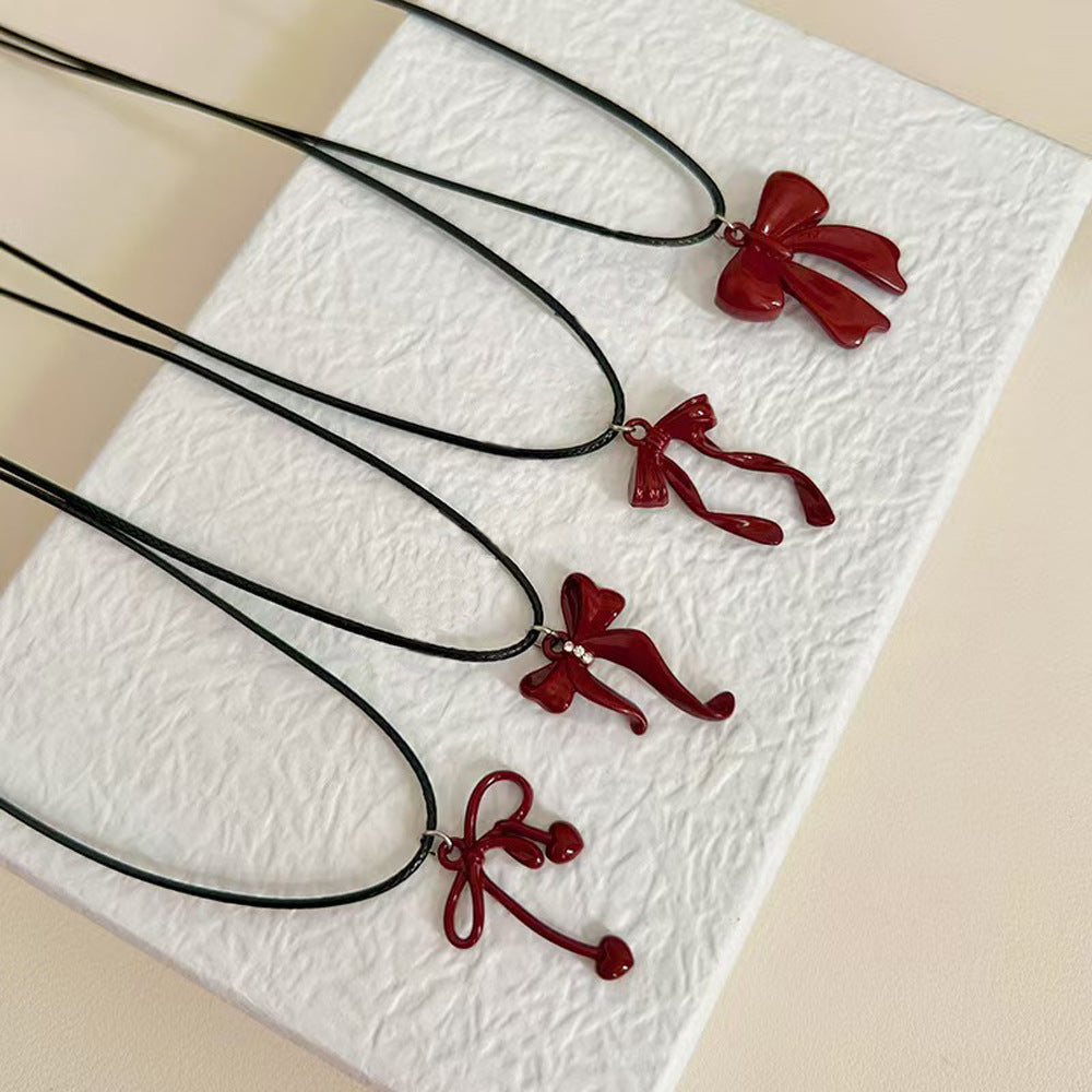 Niche Minimalist Bow Black Leather Rope Necklaces