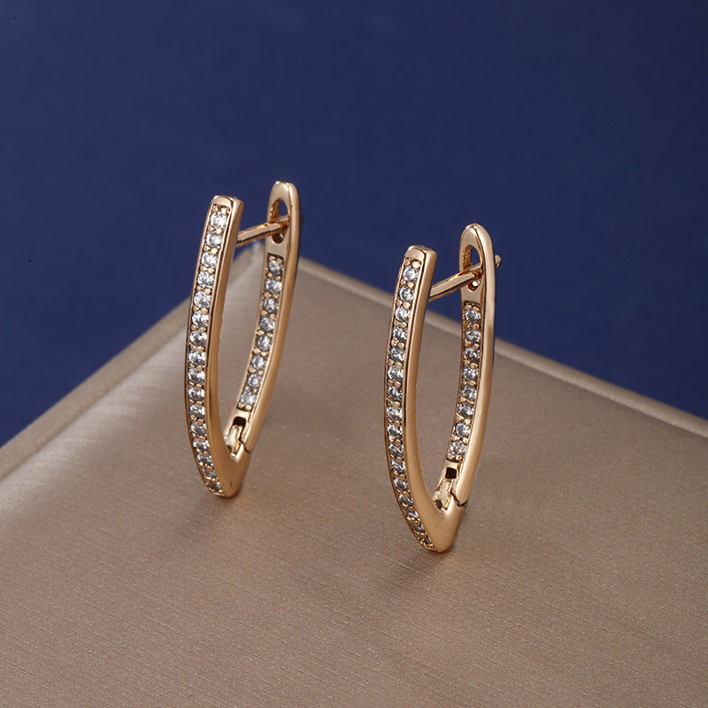 Fashion Champagne Gold Irregular V-shaped White Diamond Clip Exquisite Ear Buckle