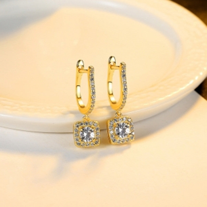 Exquisite Square Rhinestone U-shaped Ear Clip Light Luxury Earrings