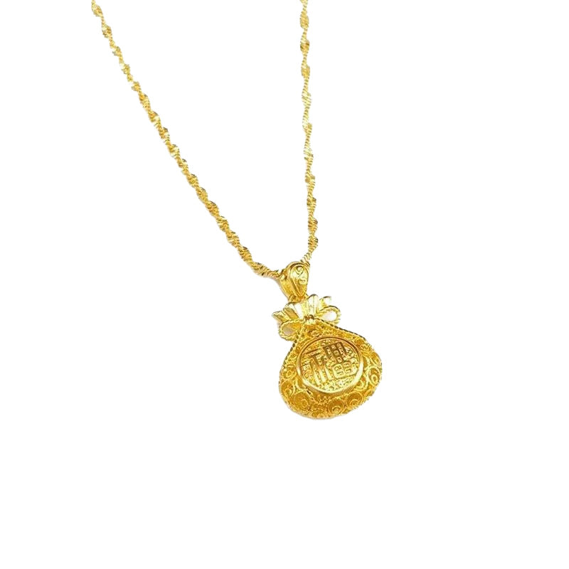 Placer Gold Filigree Hollow Lucky Bag Necklaces