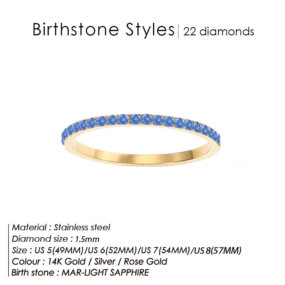 Full Diamond Stainless Steel Birthstones Zircon Ring