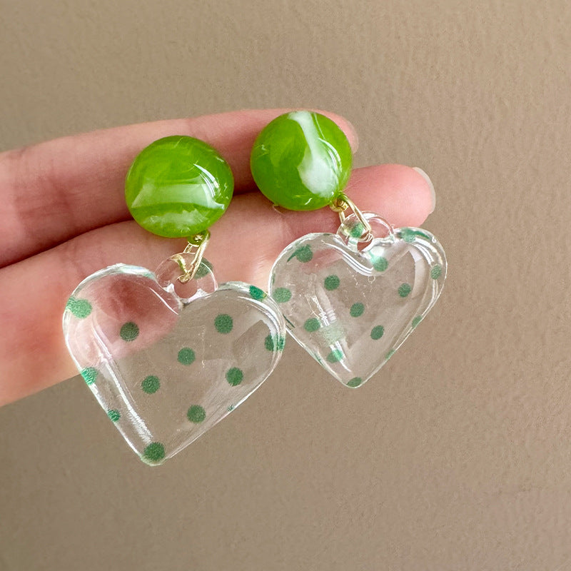 Fresh Sweet Green Polka Dot Love Refined Simple Design Smart Earrings