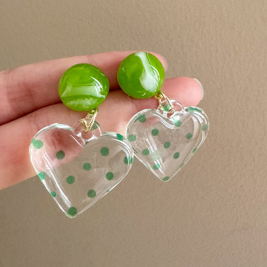 Fresh Sweet Green Polka Dot Love Refined Simple Design Smart Earrings