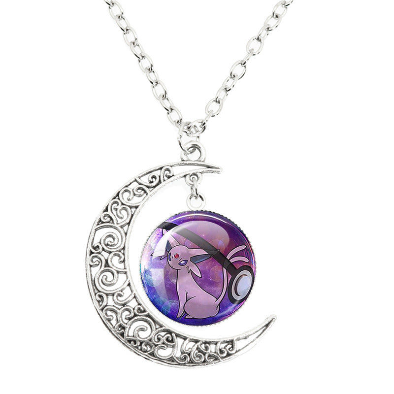 Anime Alloy Moon Time Gem Cabochon Necklaces