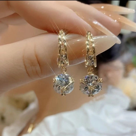 Ball Ear Clip Full Diamond Light Luxury High-grade Female Temperament Earrings