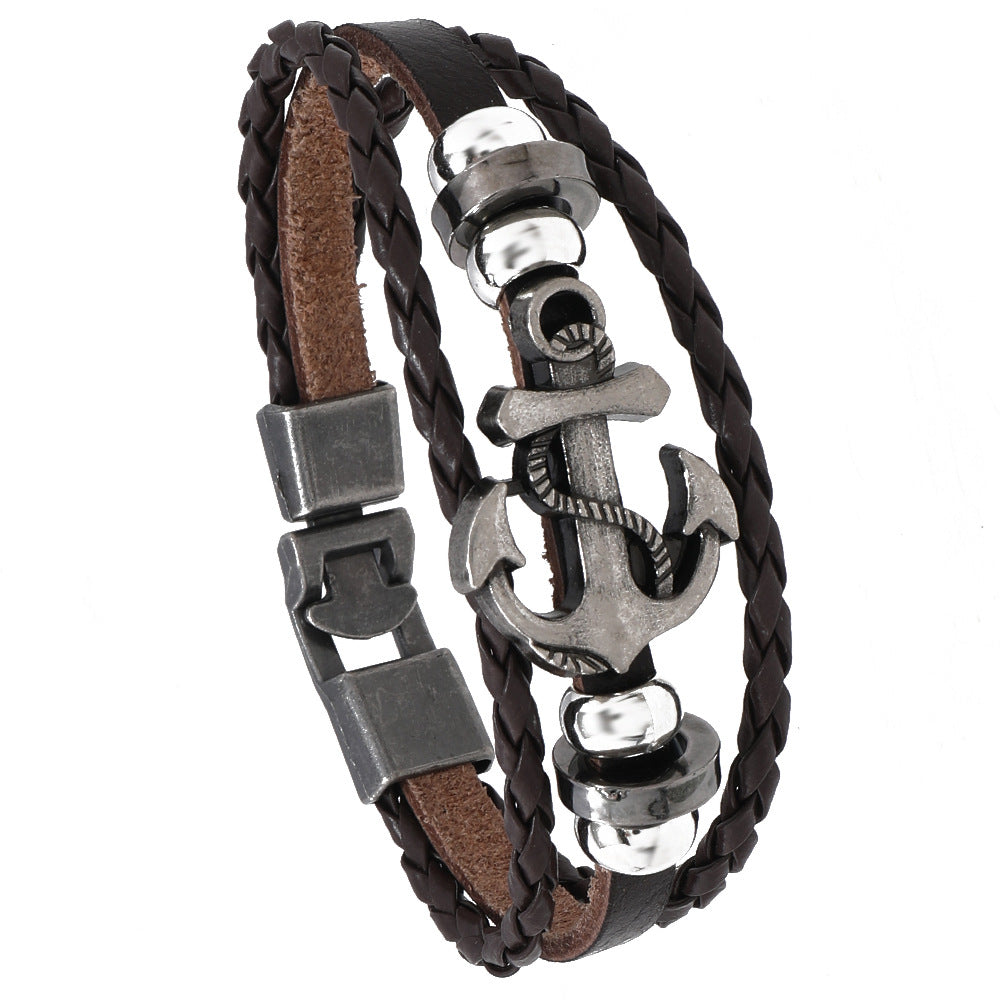 Jewelry Punk Leather Alloy Boat Anchor Bracelets