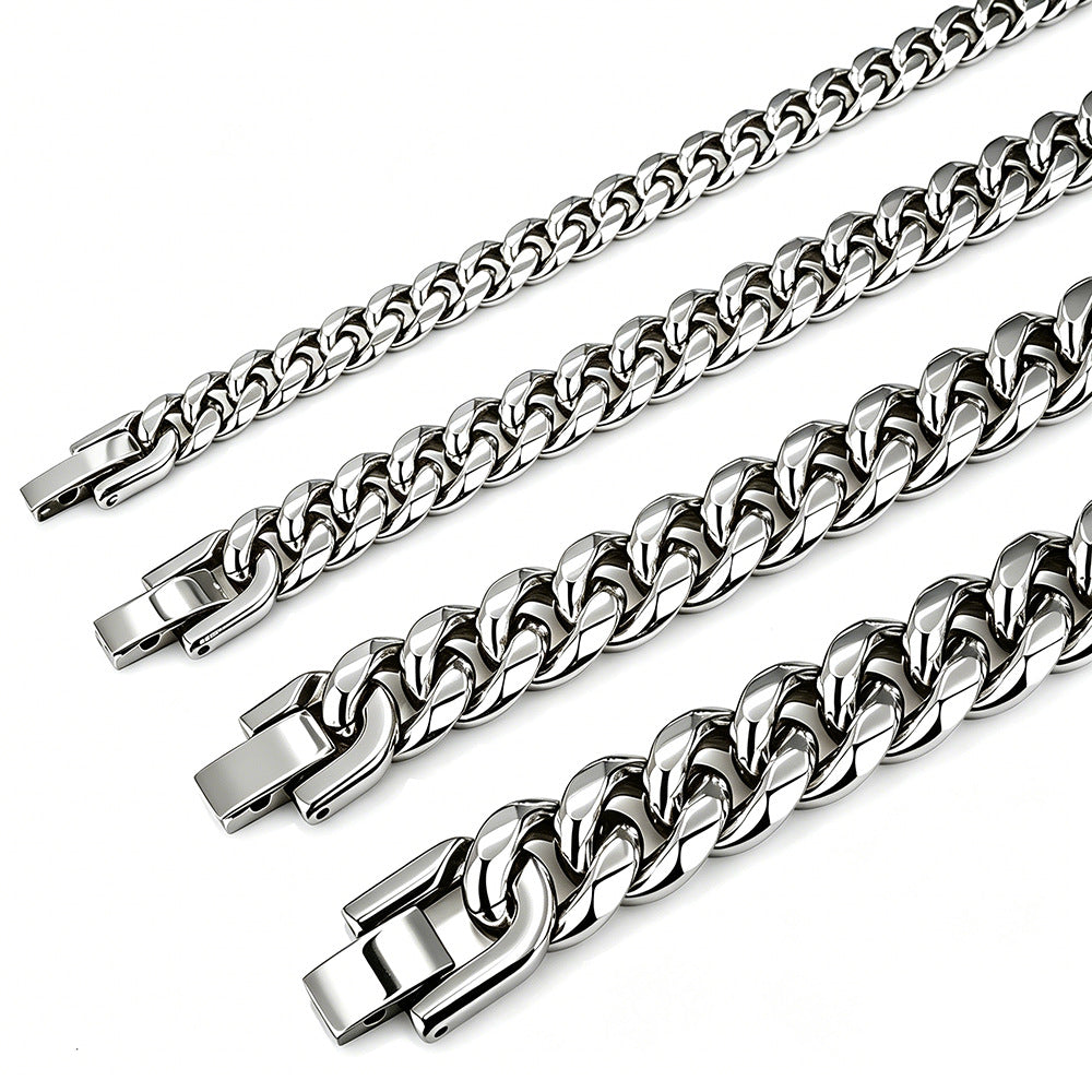 Men's Link Chain Stainless Buckle Round Grinding Domineering Necklaces