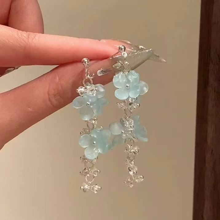 Dopamine Vacation Style Sier Needle Bead Flower Delicate Indie Earrings