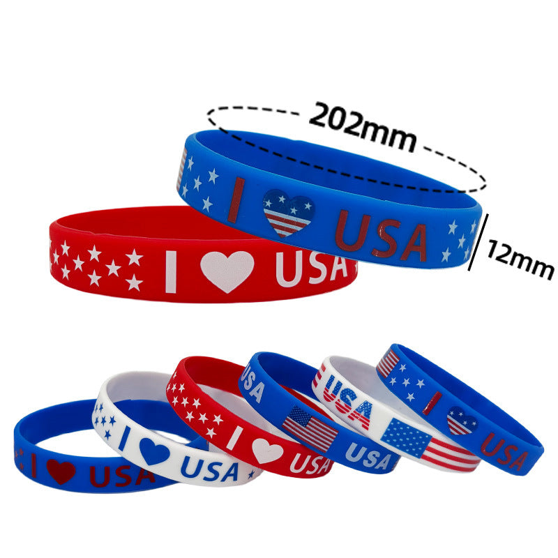 Silicone National Flag Stars Stripes Wristband Patriotic Theme Bracelets