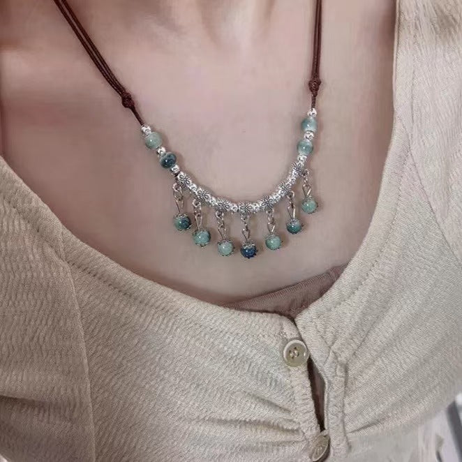 Women's Chinese Style Beaded Ceramic Clavicle Chain Necklaces