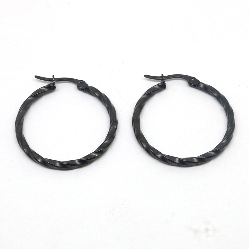 Stainless Steel Twist Twisted Wire Big Circle Earrings