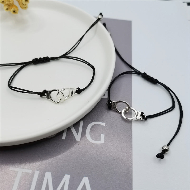 Creative Letters Handcuffs Wax Rope Woven Couple Bracelet
