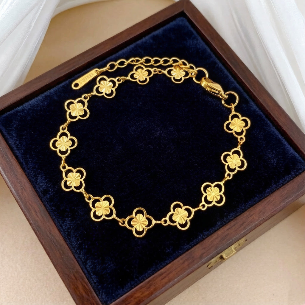 Simple Style Hollow Four-leaf Flower Chain Female Retro Bracelets