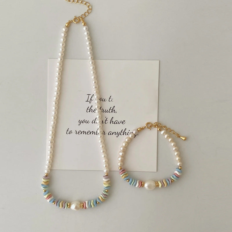 Women's Rainbow Stone Dopamine Pearl Light Luxury Minority Clavicle Chain Necklace