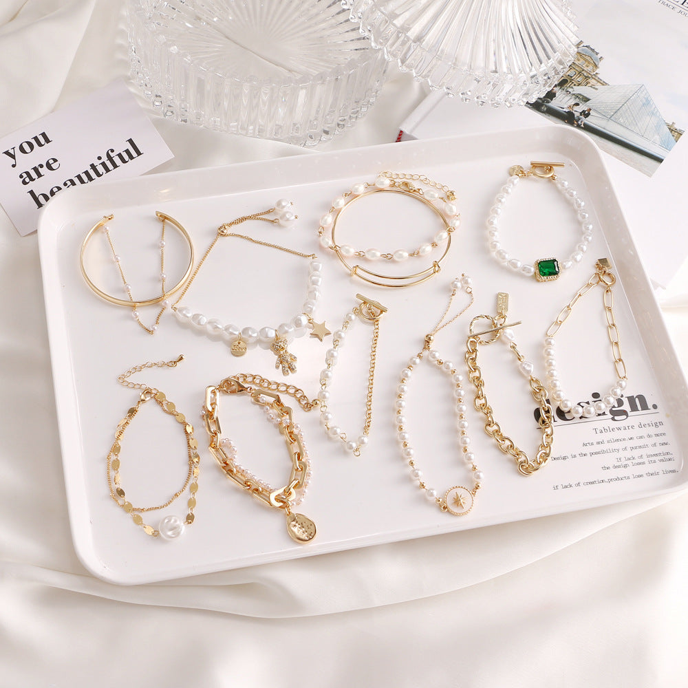 French Entry Lux Irregular Pearl Alloy Simple Bracelet