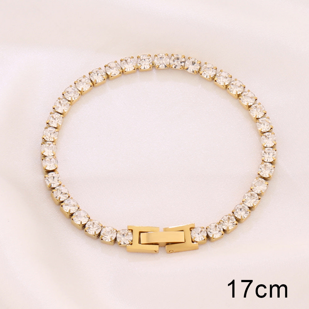 Women's Stainless Steel Zircon Tennis Simple Color Bracelet