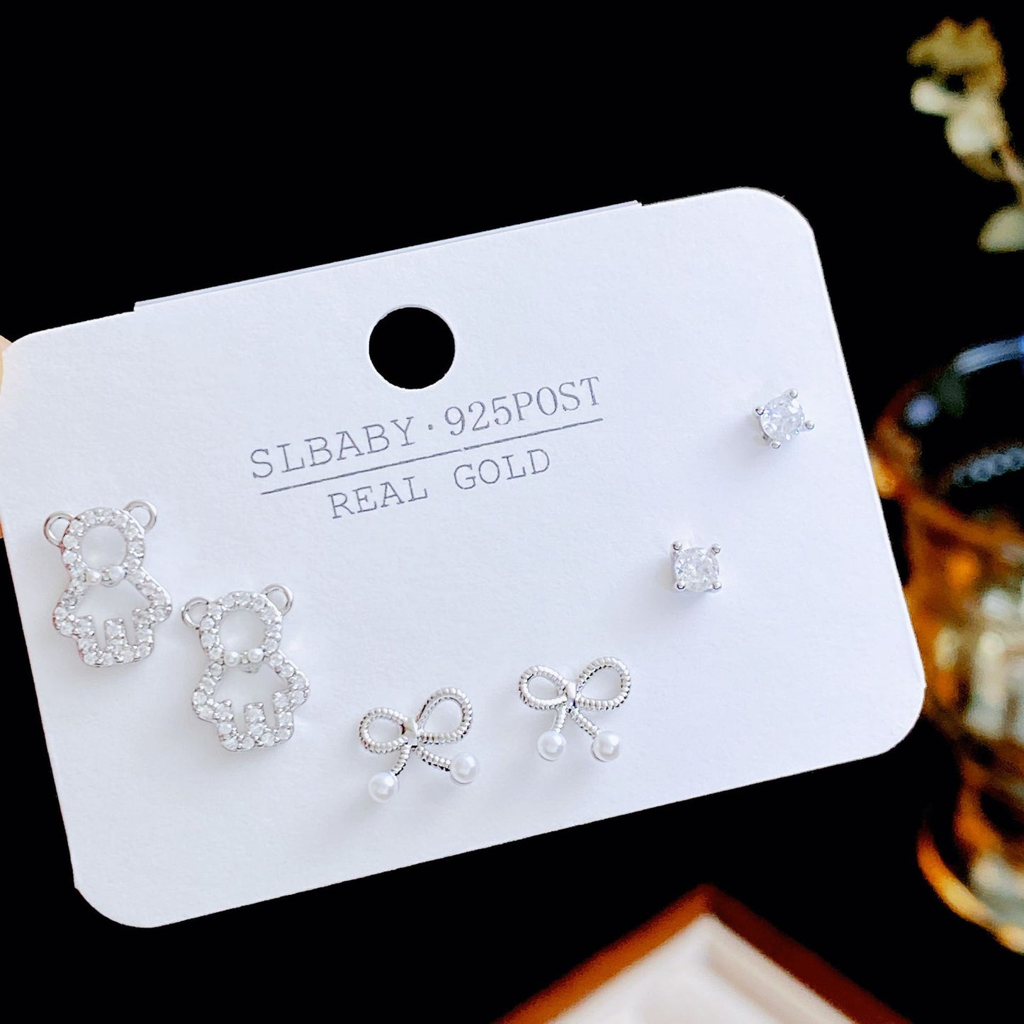 Women's Needle Simple Series Three Pairs Storage Ear Rings