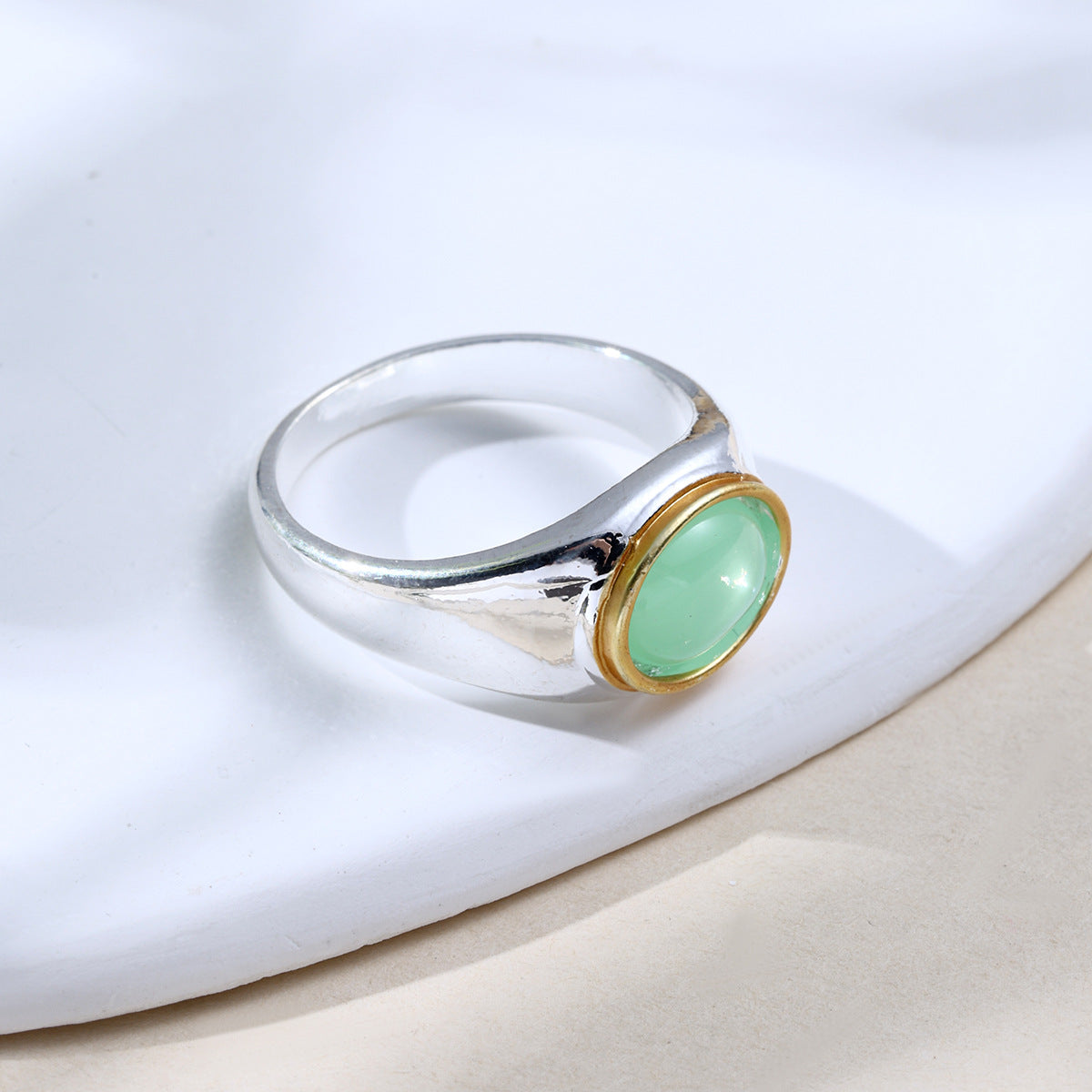 Classic Women's Gentle Gray Jade Gemstone Rings