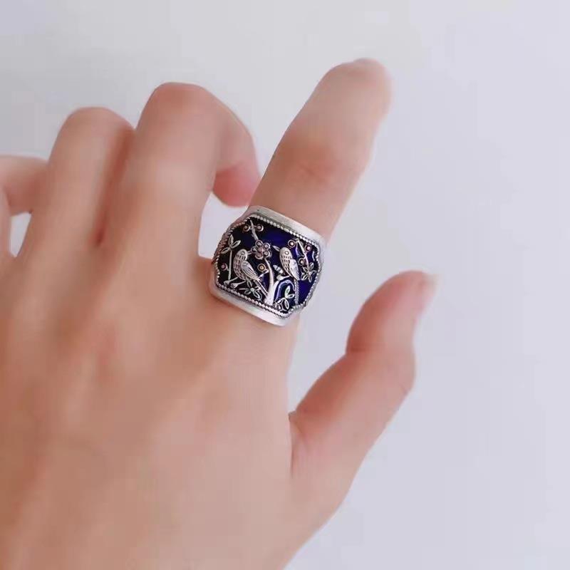 Magpie Wide Open Adjustable Female National Fashion Ethnic Epoxy Rings