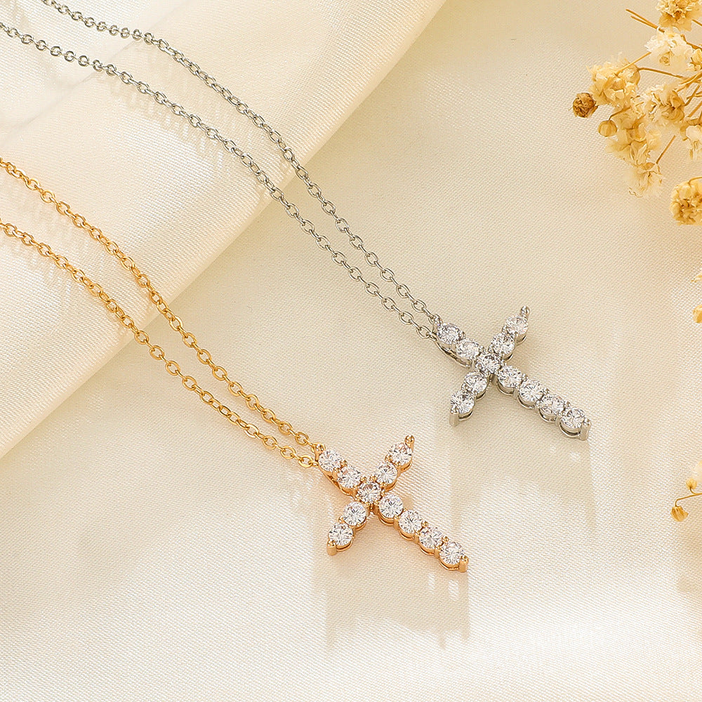 Full Diamond Cross Female Creative Design Geometric Necklaces