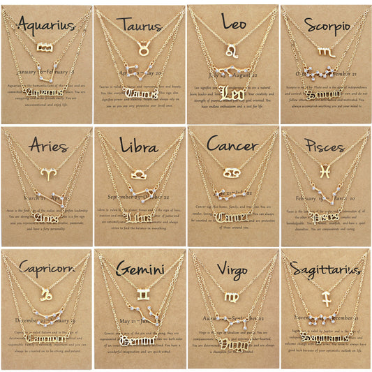 Constellations Suit Retro Alphabet Symbol Diamond Necklaces