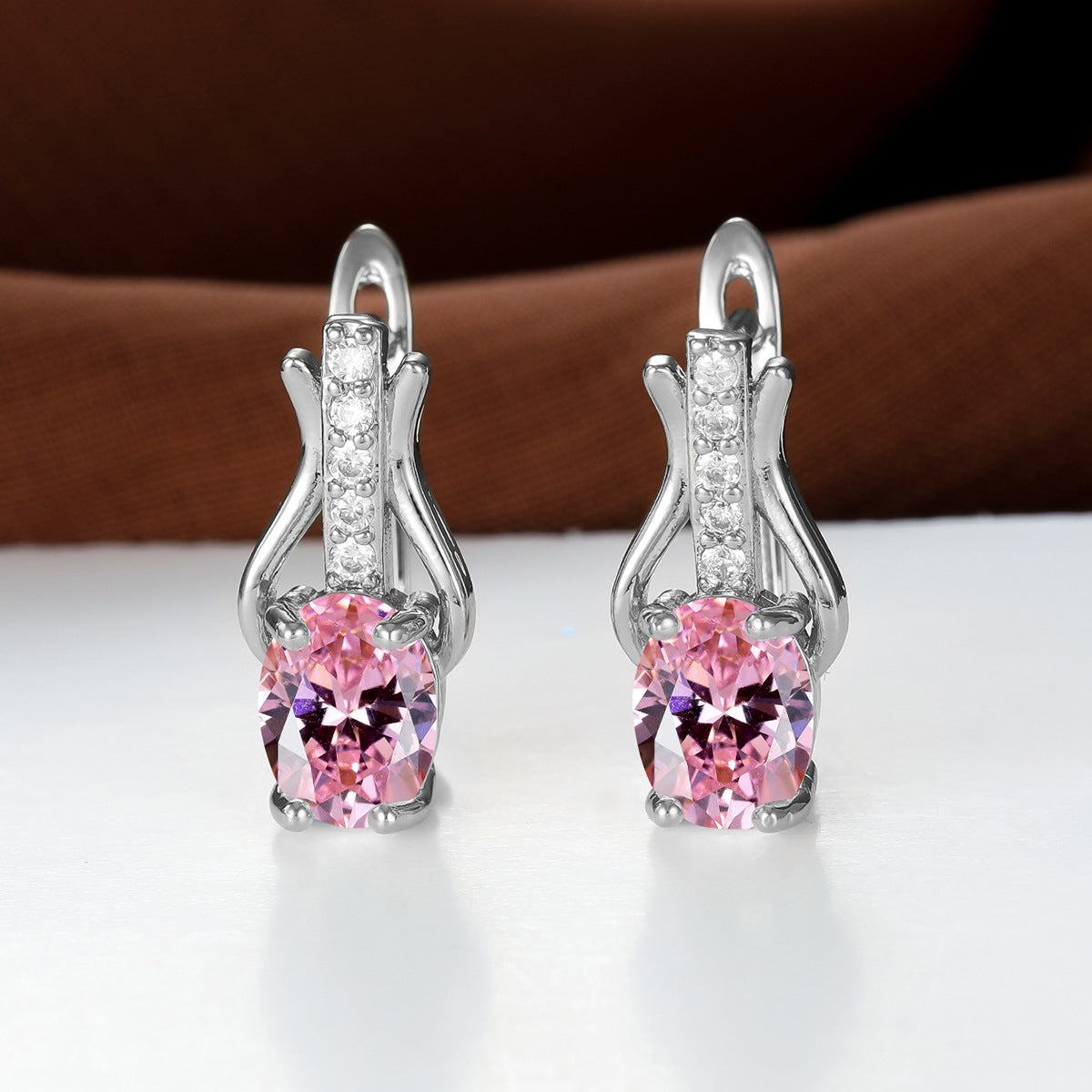 Pomegranate Red Crystal Champagne Gold Ear Clip Earrings