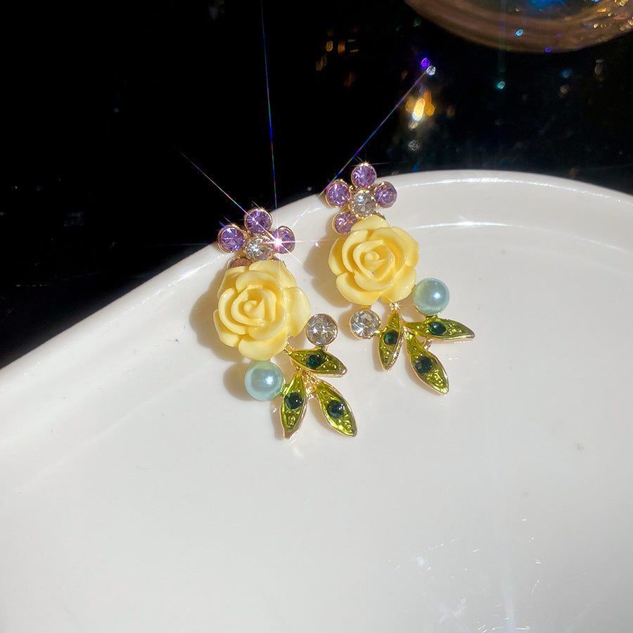 Women's Sier Crystal Flowers Exquisite Sweet Light Rings