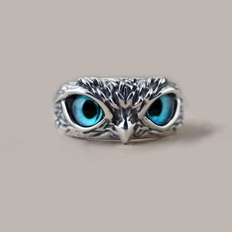 Eye Owl Exaggerated Personalized Ancient Sier-plated Cool Domineering Ring