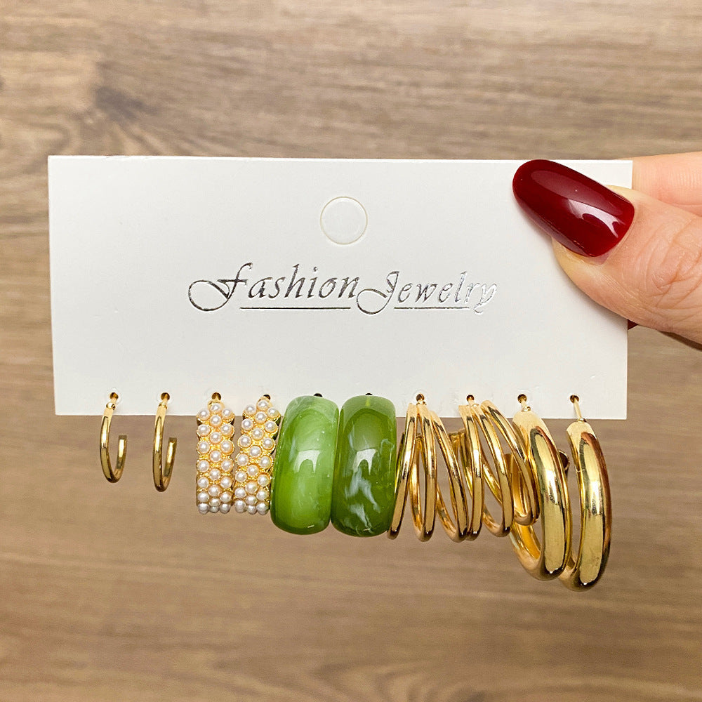 Women's Pearl Alloy Square Geometric Combination Earrings