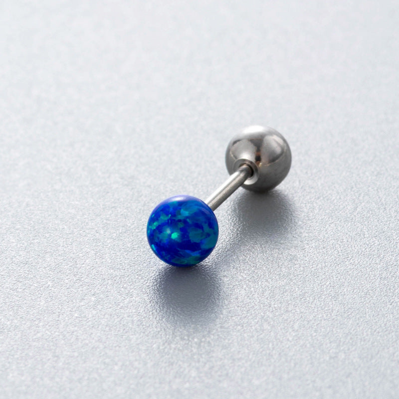 Henson Opal Titanium Steel Ear Bone Pin Double-headed Screw Earrings