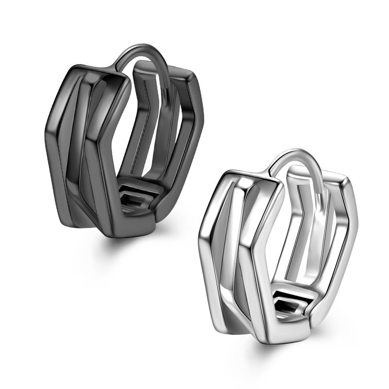 Men's Staggered Trendy Unique Interwoven Ear Clip Korean Style Fashion Black Earrings