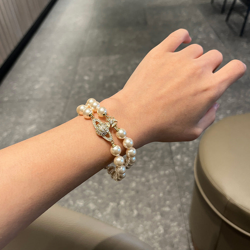 Pearl Full Diamond Saturn Retro Temperament Bracelets