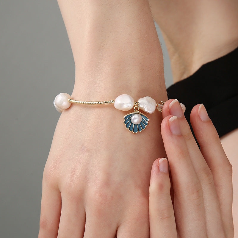 Natural Baroque Freshwater Pearl Female Shell Starfish Bracelet