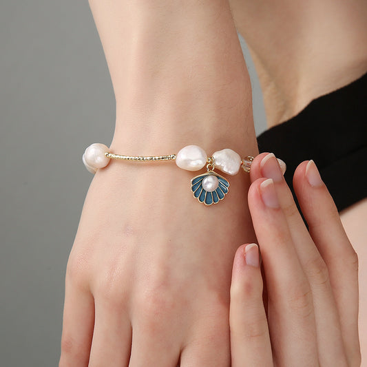 Natural Baroque Freshwater Pearl Female Shell Starfish Bracelet