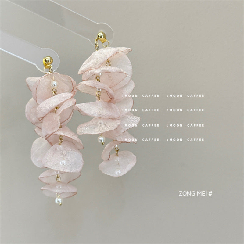 Fairy Temperamental Pink Chiffon Flower Pearl French Romantic Design Rings