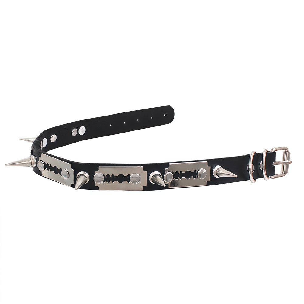 Leather Gothic Punk Razor Blade Fashion Necklace