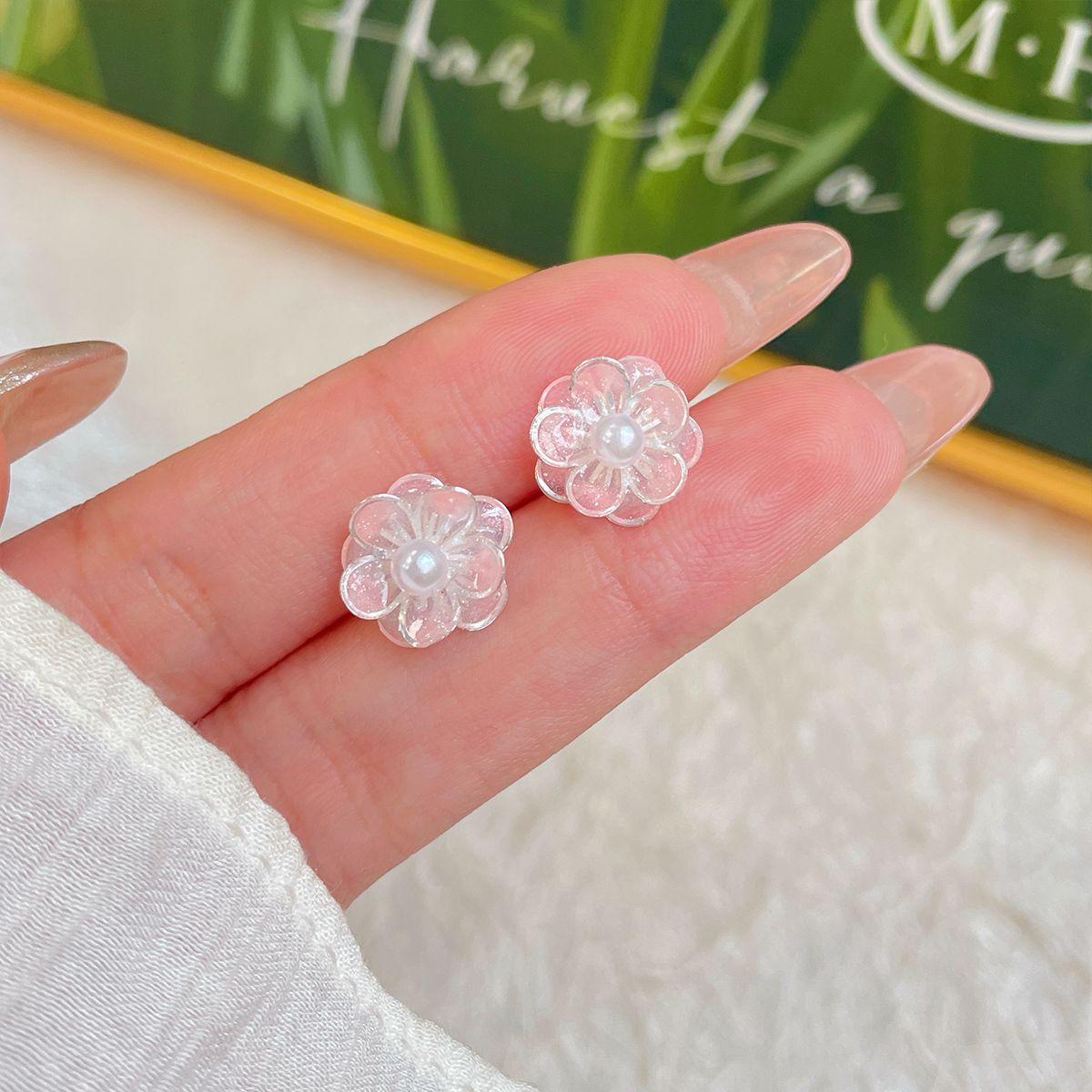 Cherry Blossom Ear Female Sier Needle Sweet Small Earrings