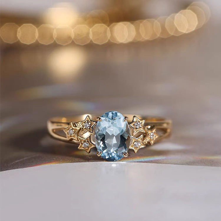 Water Blue Planet Gold Plated Zircon Refreshing Santa Rings