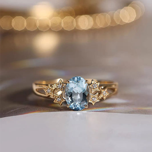 Water Blue Planet Gold Plated Zircon Refreshing Santa Rings