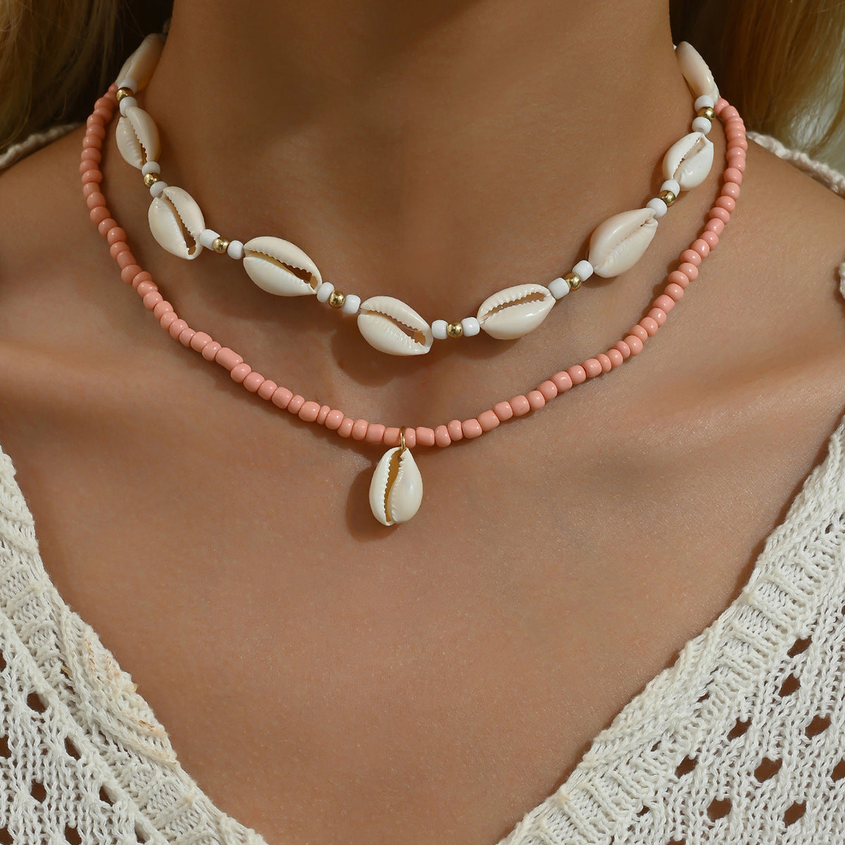 Style Shell Hand-woven Bead Double Layer Necklaces