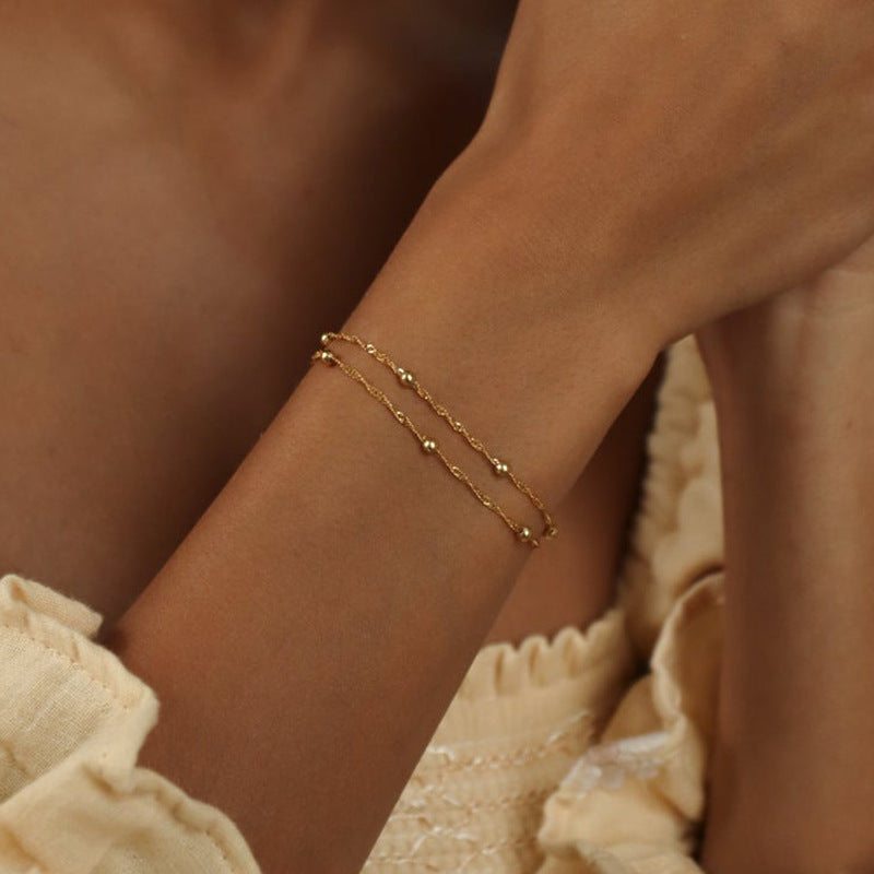 Women's Temperament Cool Style Stitching Chain Double Metal Corrugated Copper Bracelets