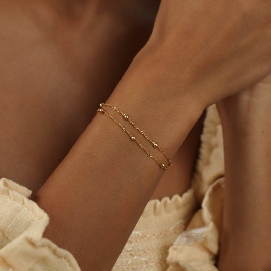 Women's Temperament Cool Style Stitching Chain Double Metal Corrugated Copper Bracelets