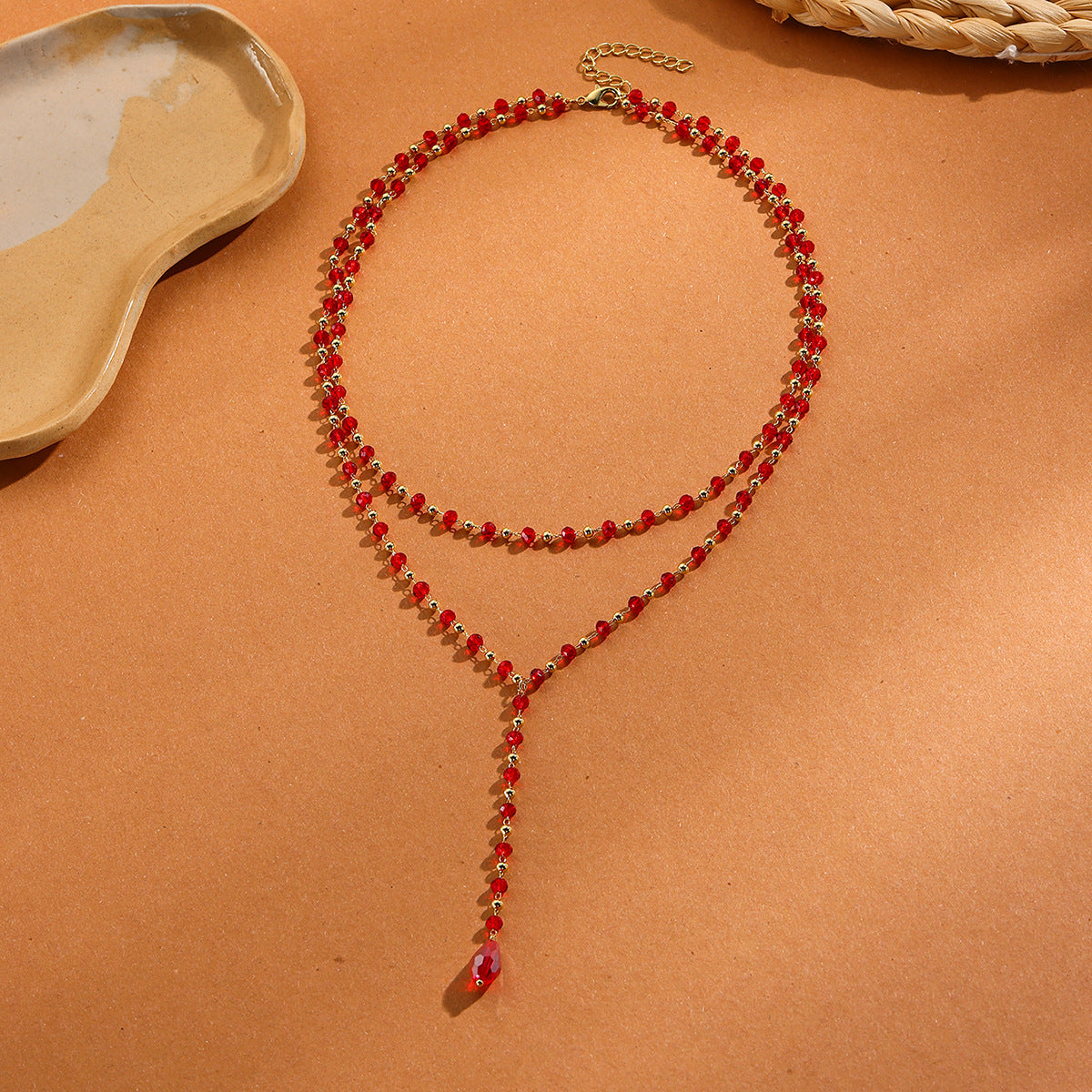 Women's Beads Of Tassel Handmade Beaded Red Crystal High-grade Necklaces