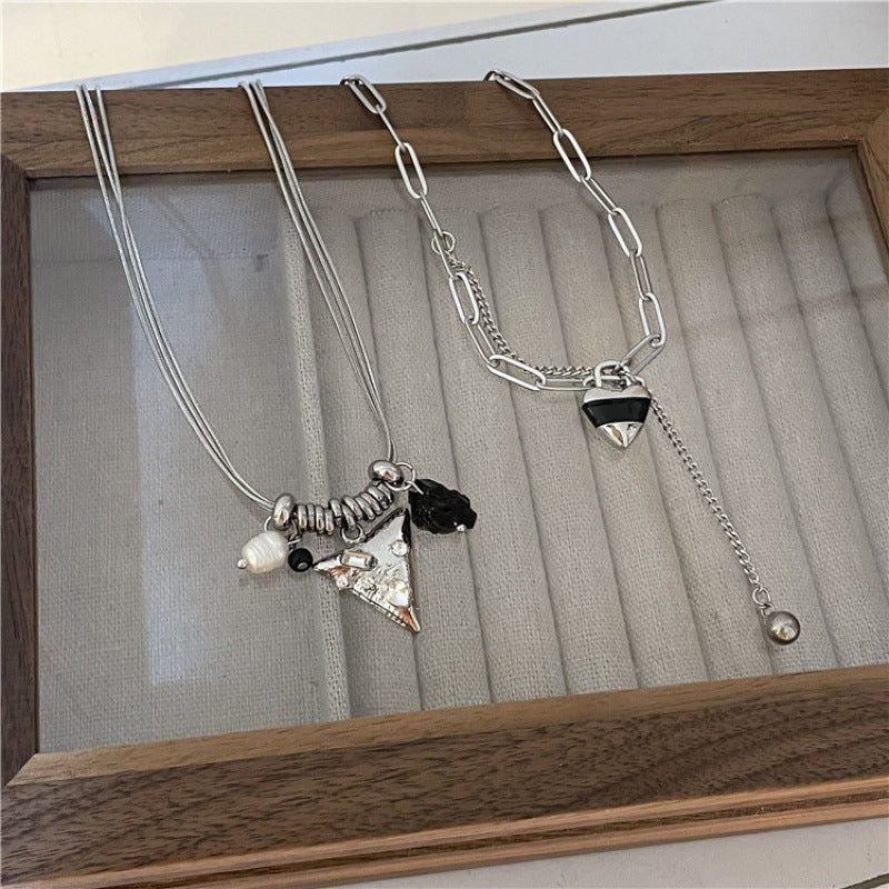 Tassel Ball Design Personalized Hip Hop Stacked Triangle Sweater Chain Necklace