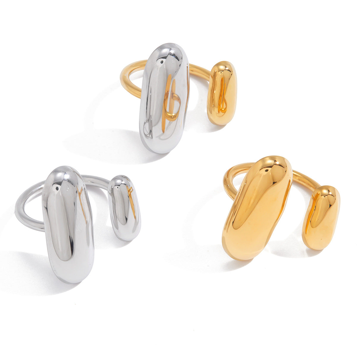 Stainless Steel Glossy Oval Golden Bean Open Irregular With Ring