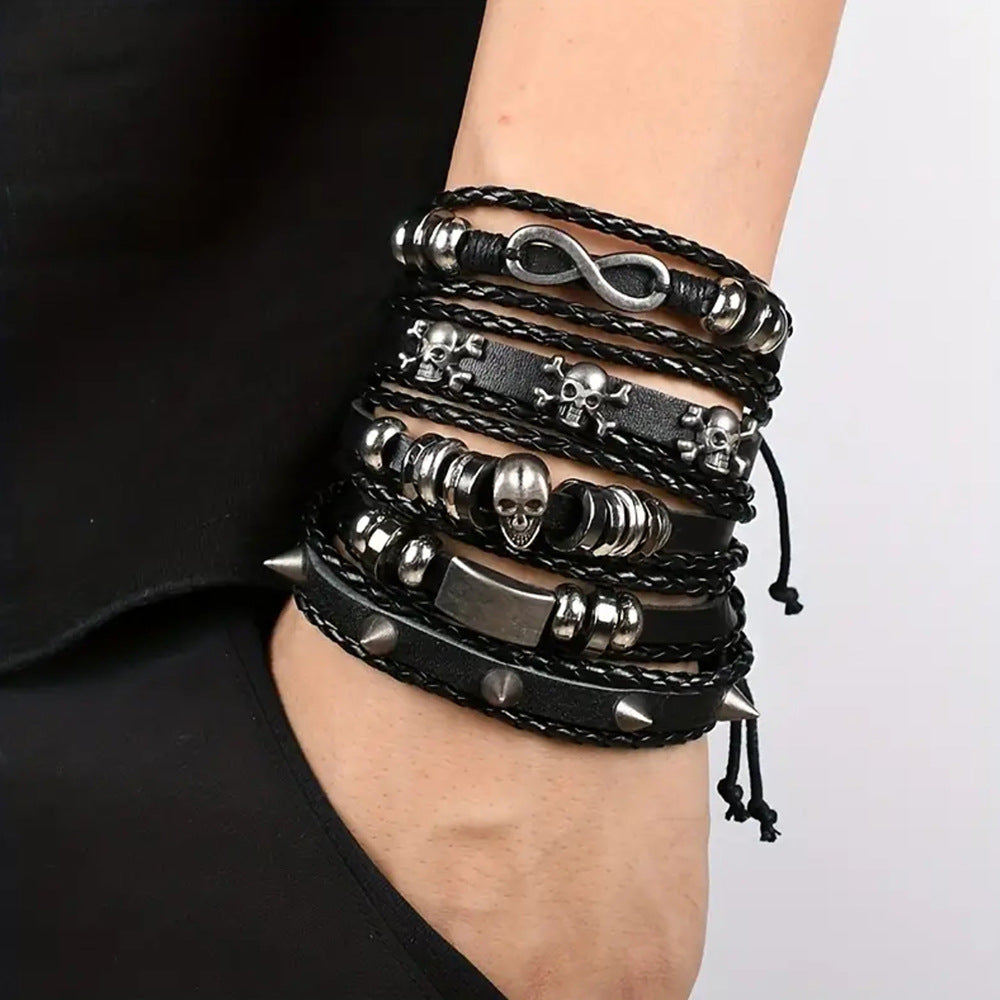 Men's Long-term Punk Alloy Skull Leather Suit Bracelet