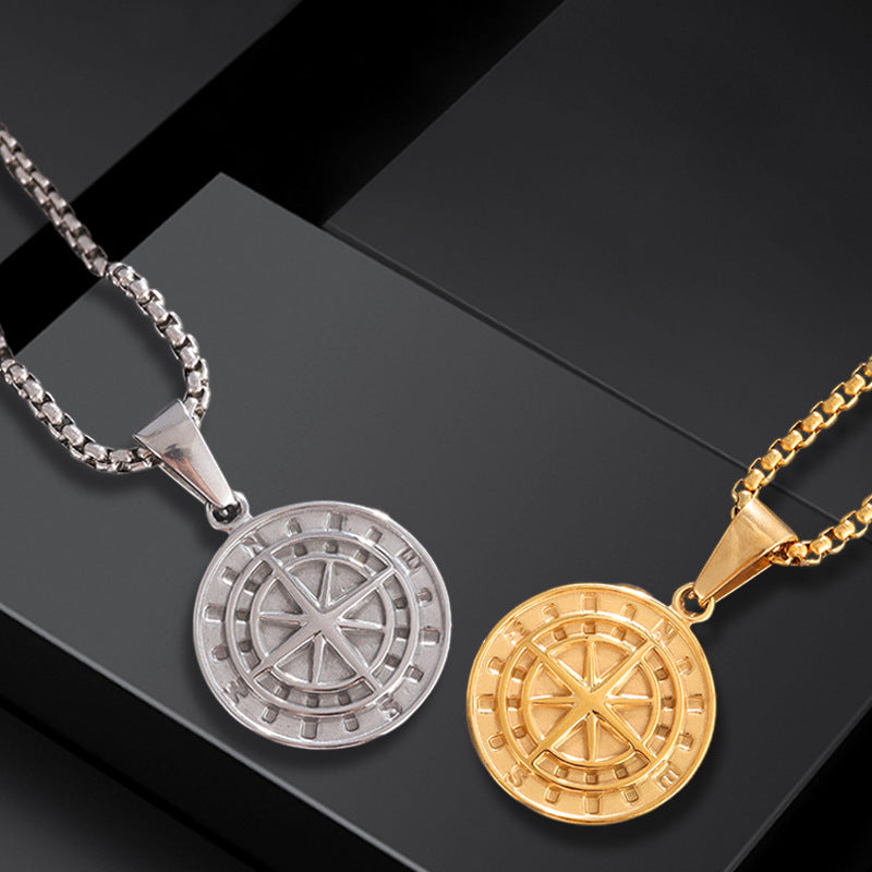 Men's Stainless Steel Round Compass Hip Hop Vintage Pendants