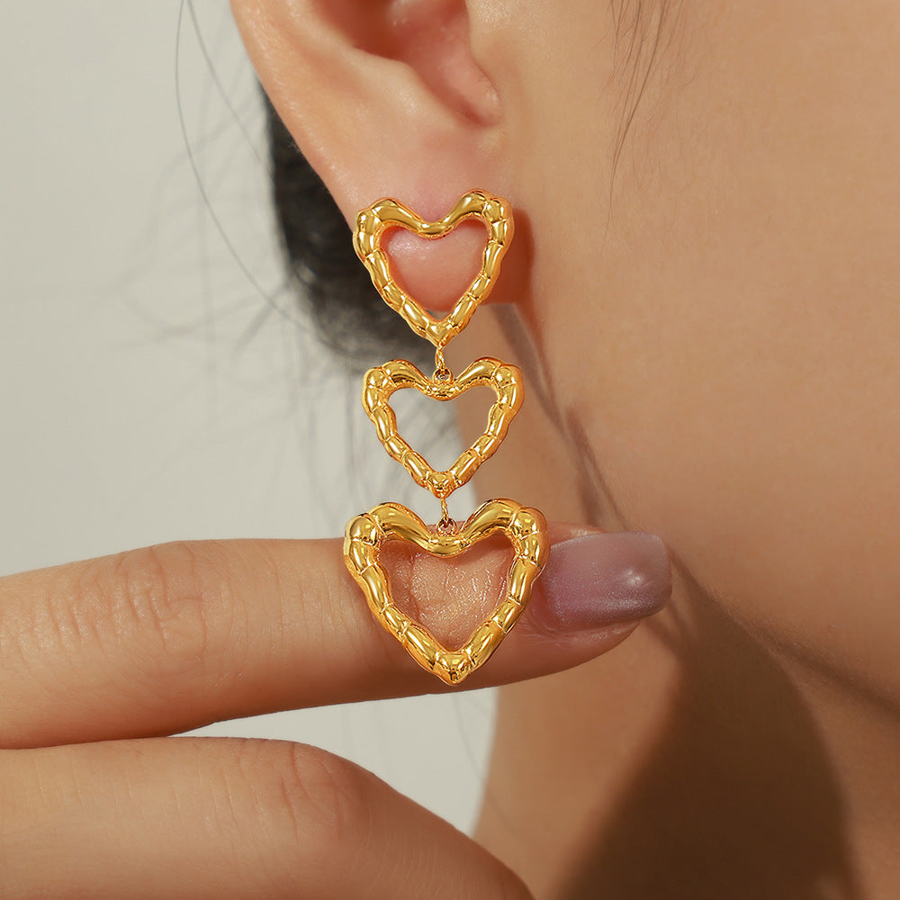 Women's Titanium Steel Gold-plated Irregular Heart-shaped Long Earrings