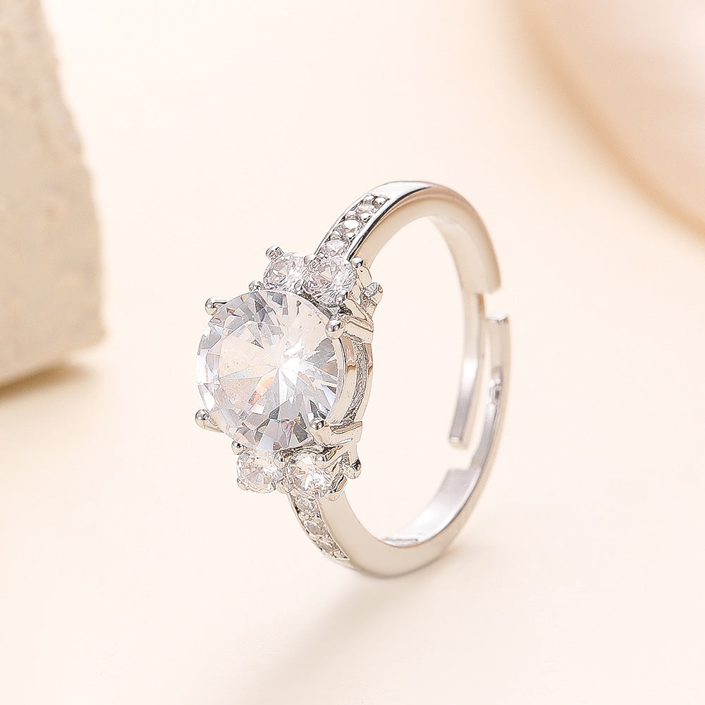 Sapphire Blue Crystal Zircon Female White Plated Golden Rings