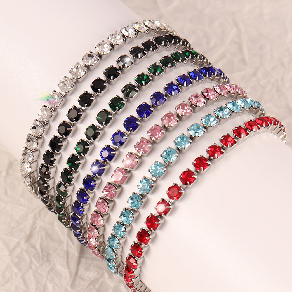 Women's Stainless Steel Zircon Tennis Simple Color Bracelet